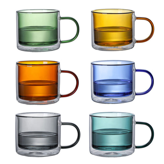 Wholesale Colorful Transparent Custom Double Wall Glass Water Coffee Cup New Design Thicken Type Cup GLA-H002