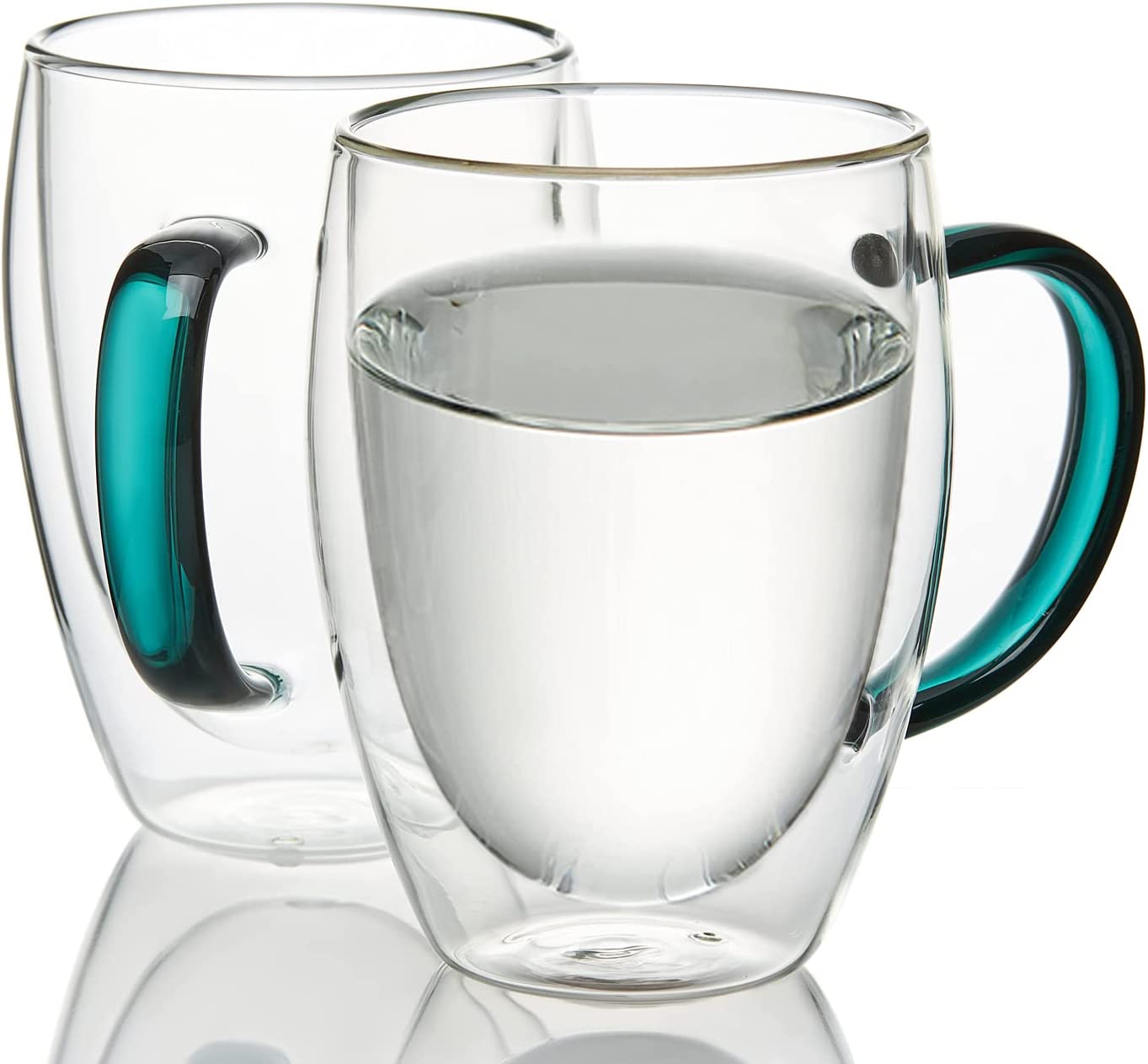 Double Wall Insulated Clear Glass Coffee Mugs w/ Lids and Spoons -Set of 2,  12oz