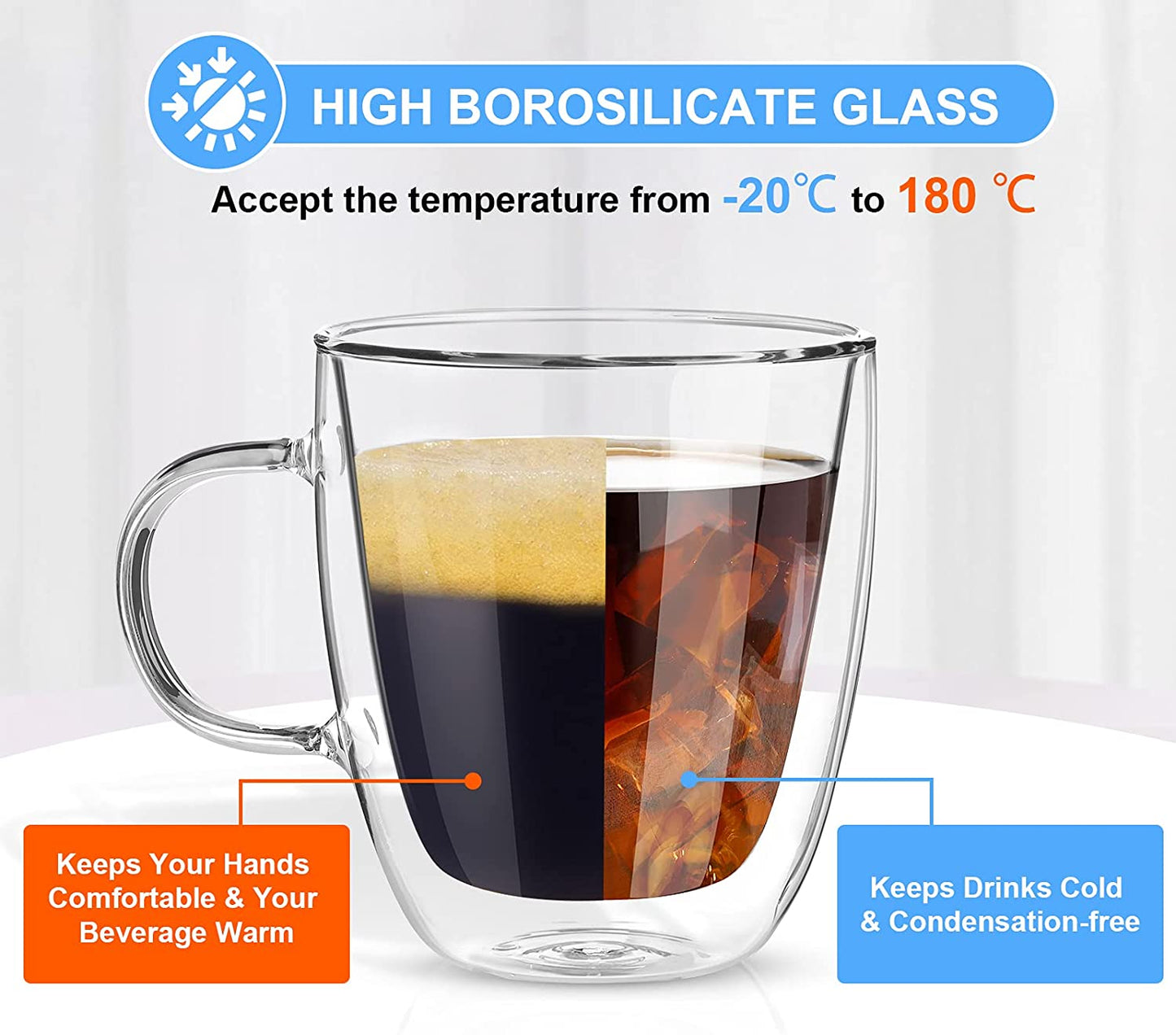 Double Walled Insulated Glass Coffee Cups with Lids GLA-H004