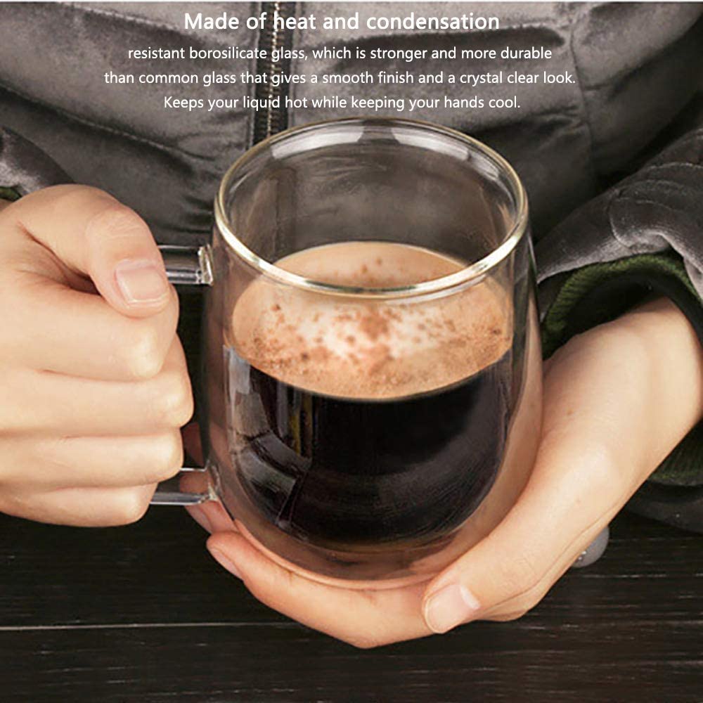 Double Walled Tea Cups, Clear Borosilicate Glass Mug for Latte GLA-H012