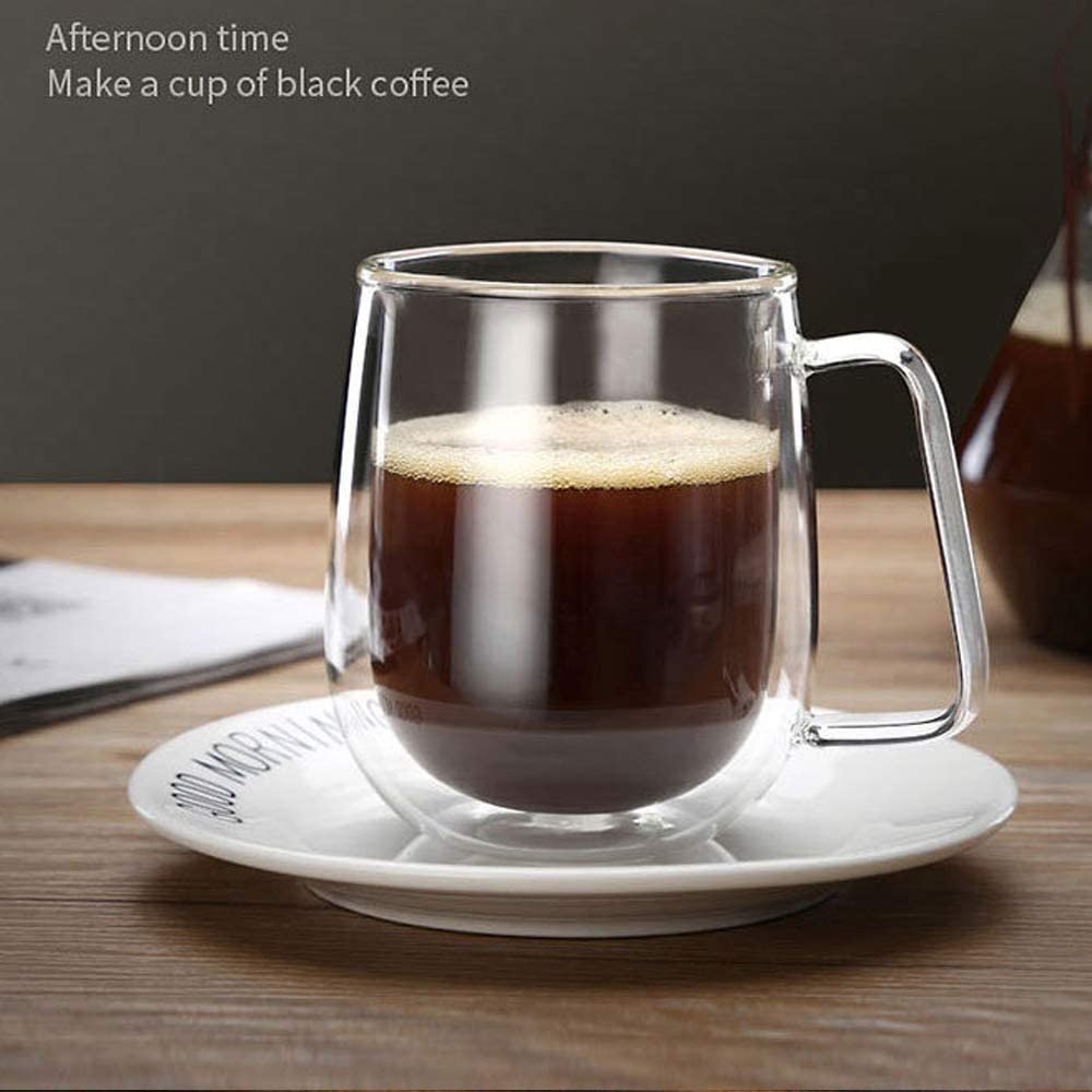 Double Walled Tea Cups, Clear Borosilicate Glass Mug for Latte GLA-H012