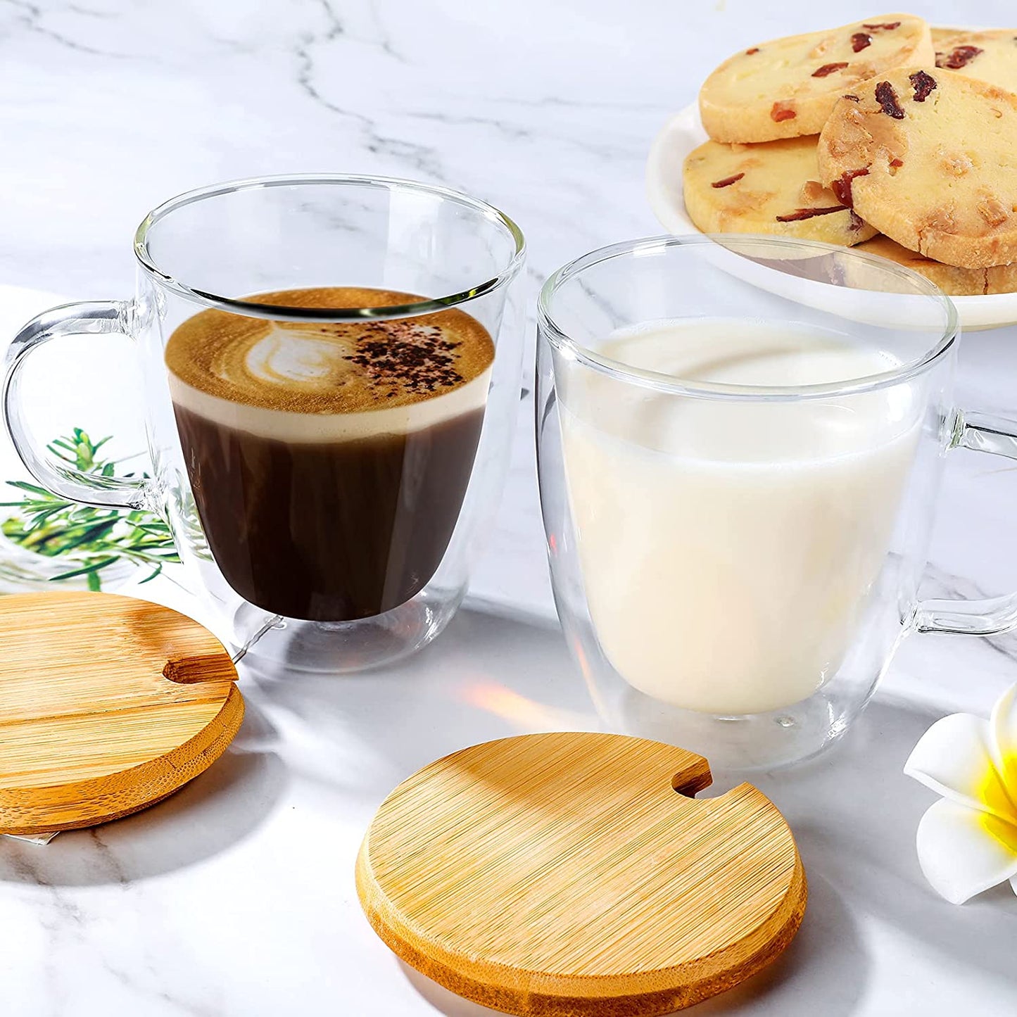 Double Walled Insulated Glass Coffee Cups with Lids GLA-H004