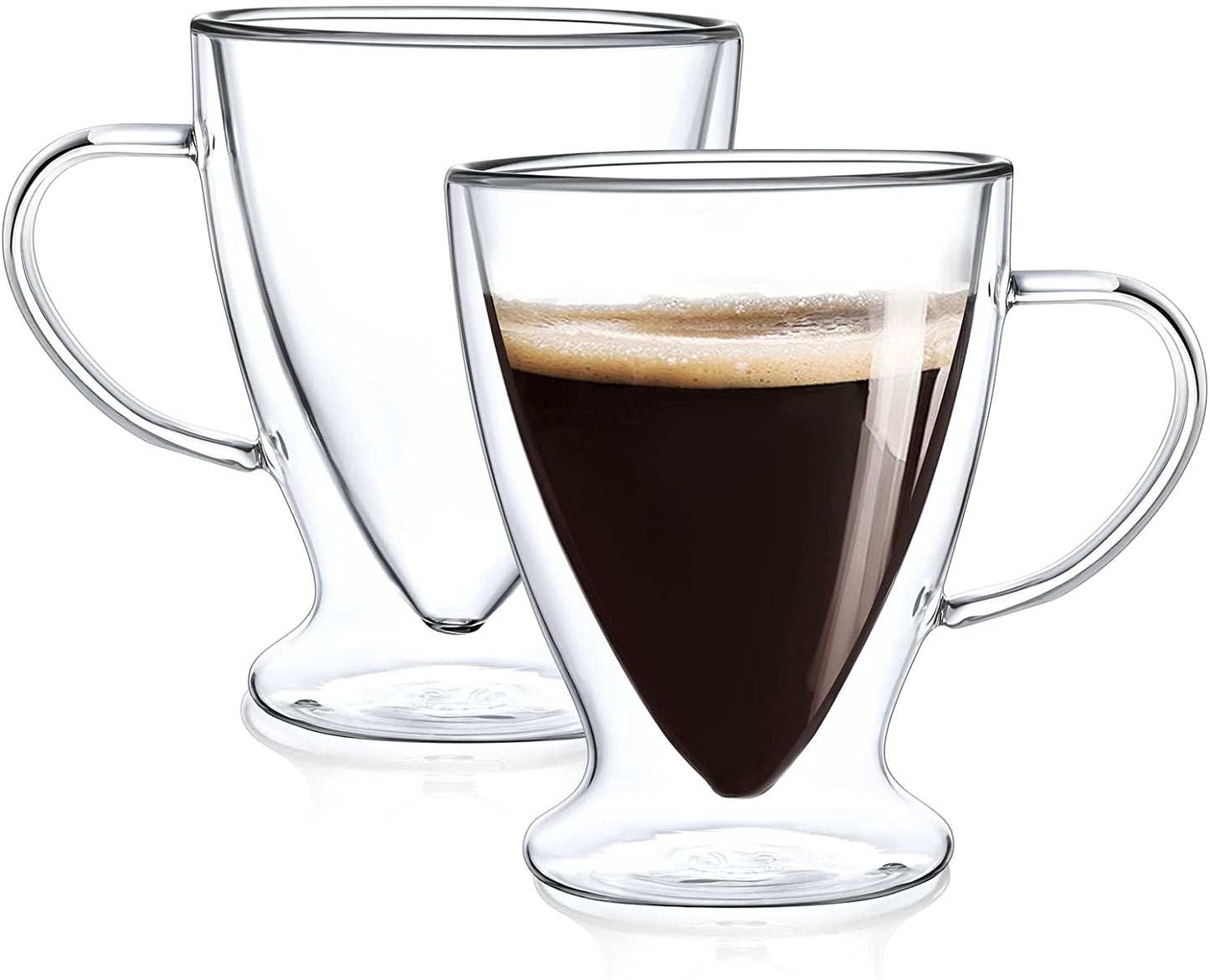 2PCS Double Walled Glass Coffee Mugs with Handle, Insulated Layer