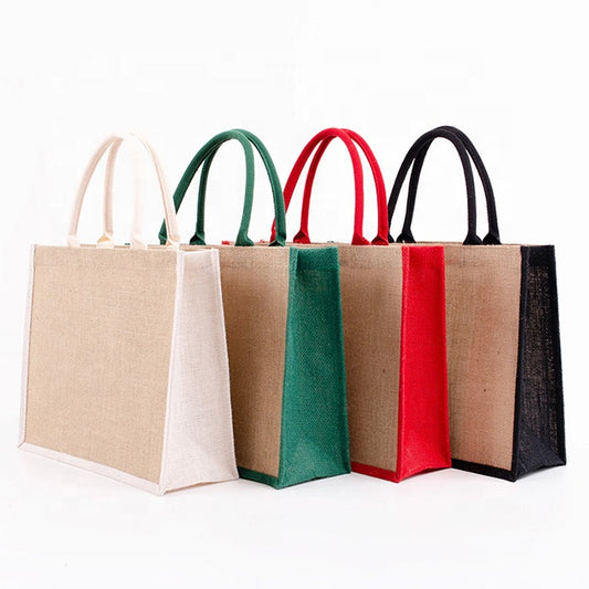 Colorful Eco Friendly Green PE Lamination Burlap Grocery Foldable Reusable Tote Shopping Bags SB-004