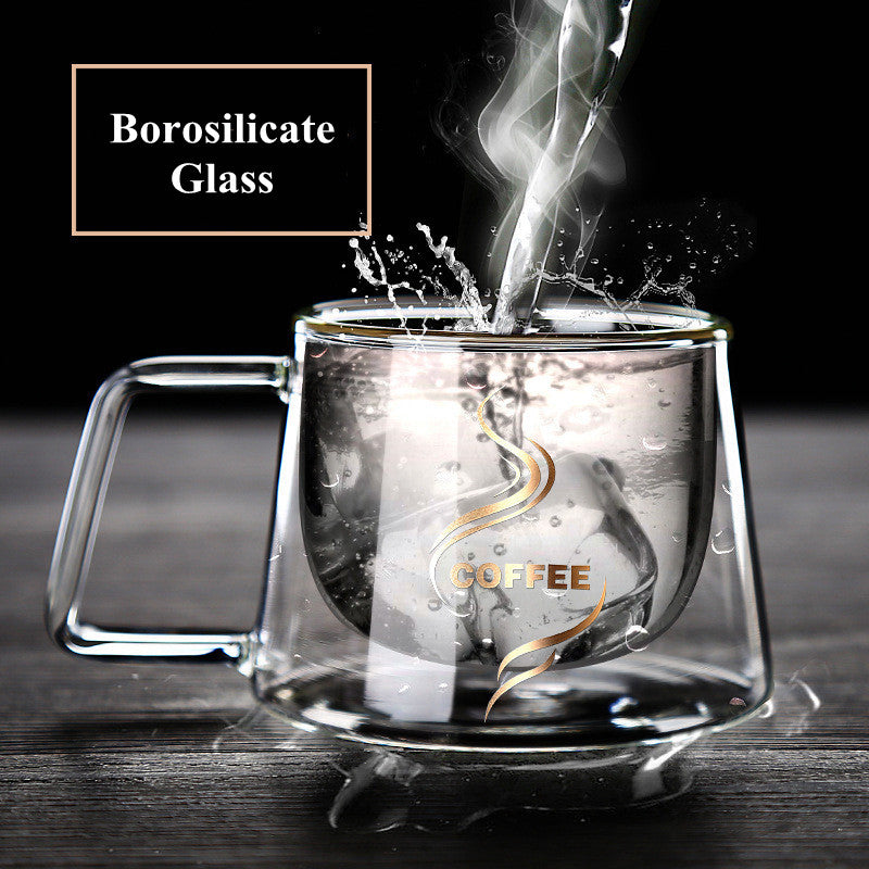 Reusable Double Wall Insulated Clear Glass Handmade Coffee Mug