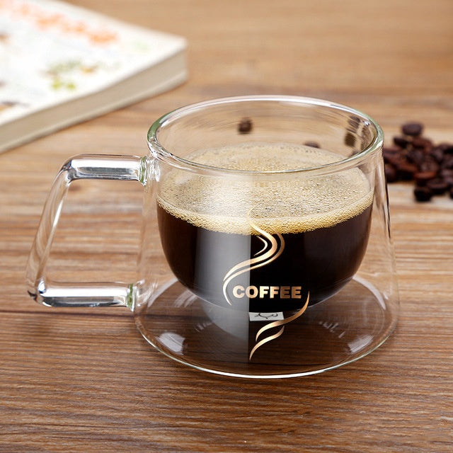 Eco-friendly Insulated Reusable Fancy Cheap Handmade Pyrex Clear Double Wall Borosilicate Glass 200ml Cappuccino Coffee Cups Mug GLA-H007